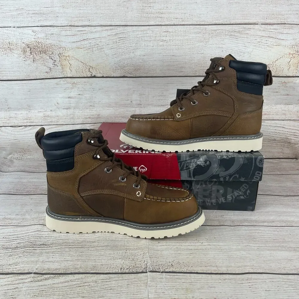 Wolverine Mens Sz 7.5M Trade Wedge Waterproof Work Boots Brown Leather